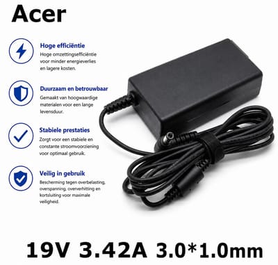 EISENZ Acer Laptop Adapter 19V 3.42A – Plug 3.0x1.0mm – Snelladen – Hoge Compatibiliteit - EZ1144