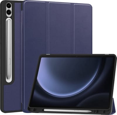 Hoesje - Geschikt voor Samsung Galaxy Tab S9 FE Plus - Dun & Stevig - Hard Cover Case - Trifold Bookcase Hoes - Met Uitsparing Geschikt voor S Pen - Hardcover Book - Tablethoes - Donkerblauw