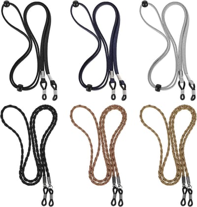 Verstelbare brillenkoord set van 6, unisex brillenstraps voor zonnebrillen en leesbrillen, suède en duurzaam ontwerp
