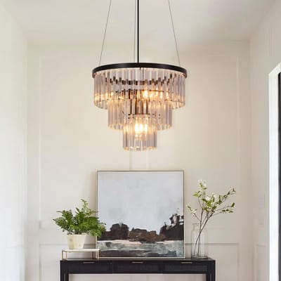 NETTLIFE Hanglamp E27 - Kristal - 3-Lichts - Zwart - 40cm - Modern Eetkamerlamp Hangend - voor Eettafel | Keuken | Woonkamer | Slaapkamer - Max.25W
