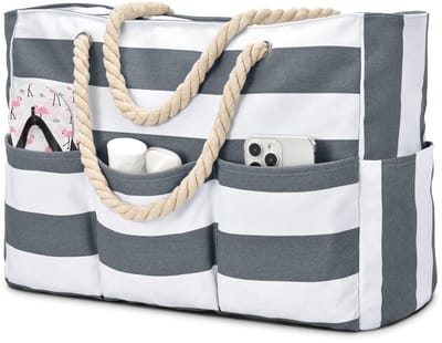 Strandtas, waterdichte badtas, XXL shoppertas voor dames, veelzijdige schoudertas met ritssluiting, strandtas, tote bag, opvouwbare reistas met meerdere vakken