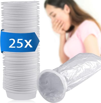 25 Stuks Braakzak - Spuugzakjes - Kotszakjes Met Ring - Vomit Bags 1,0 Liter - Spuugzakken - Kotzakjes - Braakzakken - Braakzakjes - Spuugzakjes - Spuugzakjes Onderweg - Vuilniszakken - Voor Kinderen/Volwassenen - Voor Reizen En Vliegtuiggebruik