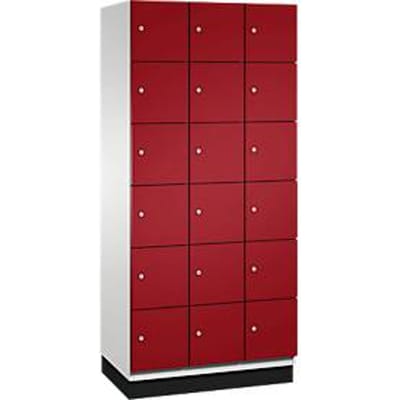 C+P Cambio lockerkast, 3 vakken, 18 vakken, met plint, B 900 x D 525 x H 1980 mm, lichtgrijs/ruinrood