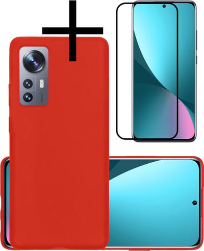 Hoesje - Met Screenprotector - Geschikt voor Xiaomi 12 - Sterk & Shockproof - Back Cover - Siliconen Case - Telefoon Hoes - Rood