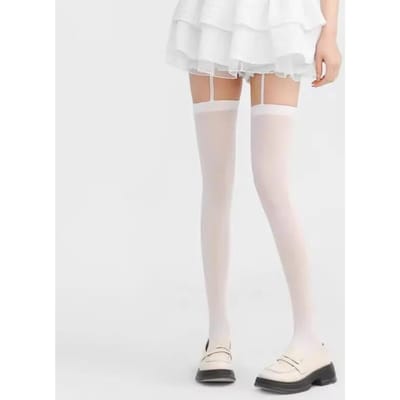 Dames Witte Sexy Kousenbanden Garter Brede Band Kousen Lolita Dij Hoge Kousen Kousenbanden Over De Knie Sokken 1 Paar One Size beige