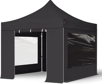 3x3 m Easy Up partytent Vouwpaviljoen met zijwanden (2 panorama), PROFESSIONAL alu 40mm, zwart