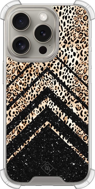Casimoda® hoesje - Geschikt voor iPhone 15 Pro - Chevron Luipaard - Shockproof case - Extra sterk - TPU/acryl - Bruin/beige, Transparant