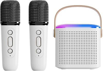 Draagbare Karaoke Machine met 2 Draadloze Microfoons en LED-verlichting