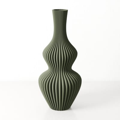 Fleuriek kleine Vaas - Groen - H30 cm - Vaas voor zijden bloemen - Moderne decoratieve vaas gemaakt van duurzaam kunststof - Geribbelde vaas