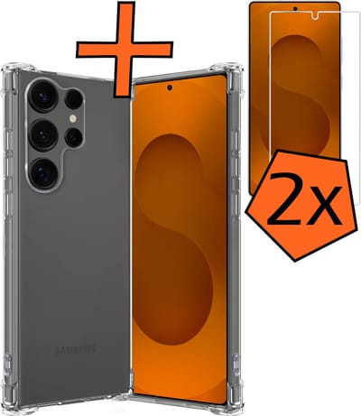 Hoes - Met Screenprotector - 2 Stuks - Geschikt voor Samsung Galaxy S25 Ultra - Sterk & Shockproof - Siliconen Case - Back Cover - Telefoon Hoes - Shock Proof - Transparant