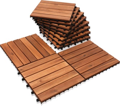 Terrace tiles Garden tiles 11 pieces 1 m² Terrace planks Balcony floor - Click tiles - Outdoor tiles - Terrace tiles hardwood Acacia wood Brown 30 cm x 30 cm x 2.4 cm