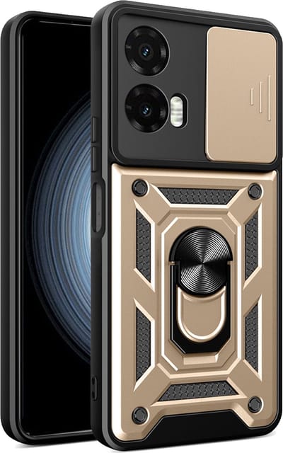 MobyDefend Hoesje - Geschikt voor Motorola Moto G35 - Pantsercase Met Draaibare Ring - Goud
