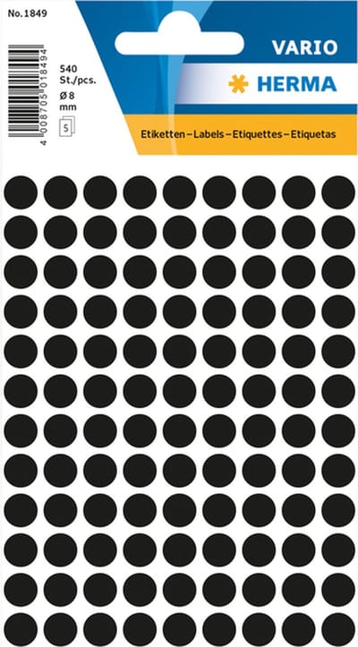 Herma 1849 Etiket Rond 8mm Zwart