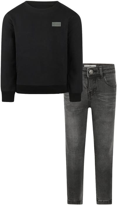 Koko Noko - Kledingset - Basic Collection - Bio Cotton - Dark grey jeans - Sweater with crewneck Black - Maat 92