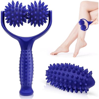 EXCITAT Massageroller met handvat - Vervangbare massageroller - Zelfmassageroller - Uitgerust met 3 kleine verhoogde massageballen - Massageset - Geschikt voor benen, voeten, schouders, rug, armen, handen