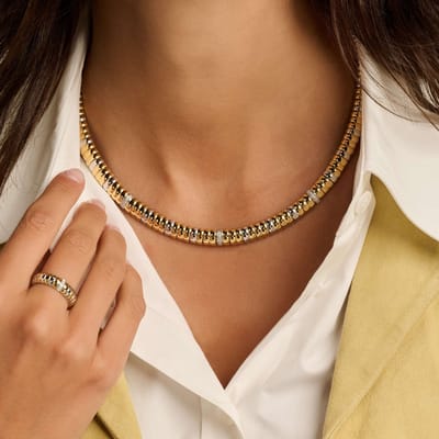 TI SENTO Dames Ketting - 925 zilver - Zirkonia met geel verguld - Maat 44 - 34100ZY