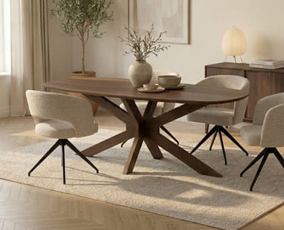 Eettafel Capricorn Deens ovaal Acacia 160x90x76 cm - Bruin - Houten onderstel - Japandi
