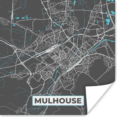 Poster Mulhouse - Frankrijk - Kaart - Plattegrond - Stadskaart - 100x100 cm XXL