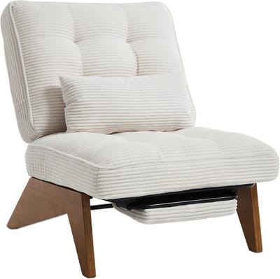 Beige Corduroy Loungestoel - Verstelbare Fauteuil Met Voetensteun - Slaapkamer Stoel Beige - 127x73x90cm - Verstelbare Rugleuning - Woonkamer Beige