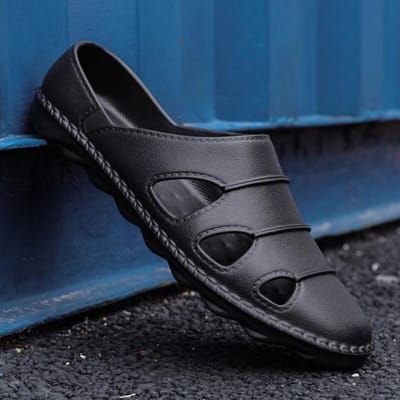 Heren Sandalen Heren Casual Schoenen Slippers Rome Retro Dikke Zool Open Teen Sandalen Strand Slip-On Slides Sandalen Zomer 45 zwart