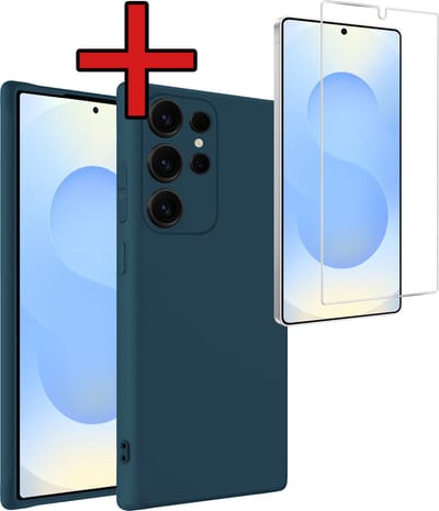Hoesje - Met Screenprotector - Geschikt voor Samsung Galaxy S25 Ultra - Sterk & Shockproof - Telefoon Hoes - Back Cover - Siliconen Case - Telefoonhoes - Donkerblauw