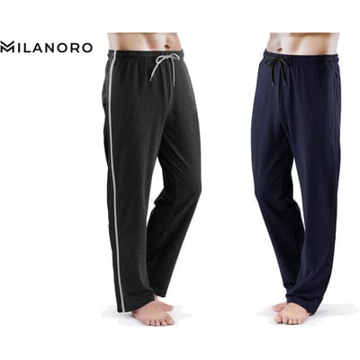 Milanoro - Set van 2 sportieve, comfortabele joggingbroeken voor heren - Marineblauw/Antraciet - L
