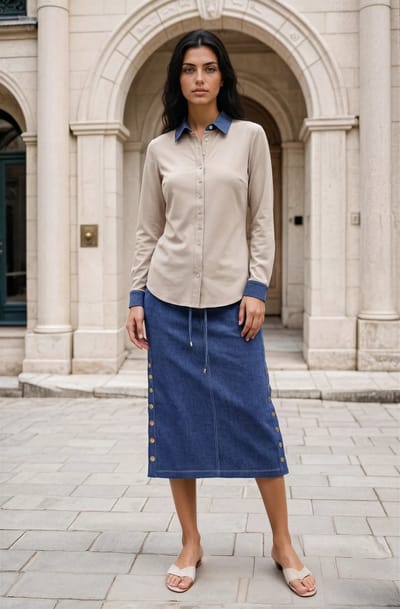MI PIACE - Bonded Travel Rok 202684 Dark Blue Denim - Maat : M