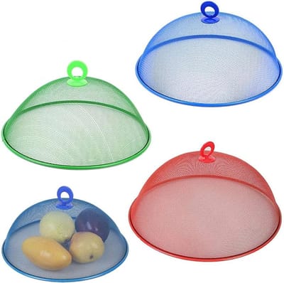 Set van 3 Herbruikbare RVS Voedselafdekkingen met Handvat voor Keuken en Picknick - Ideaal voor Bescherming en Versheid in 3 Kleuren