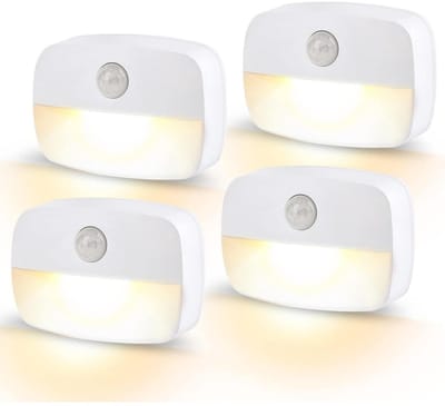GELLDG 4 stuks sensorlampen - LED-nachtlampje - met bewegingssensor - binnenverlichting voor trappen - automatische aan/uit-sensorlamp - geschikt voor gangen, badkamers en slaapkamers - warm wit licht