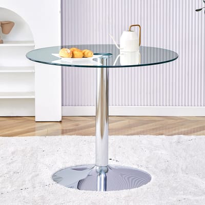 Moderne minimalistische tafel met glazen balk: Met een diameter van 85 cm en een hoogte van 76 cm is dit de ideale keuze voor een lichte en luxe uitstraling.