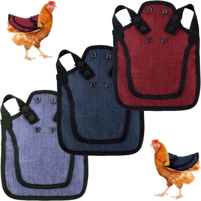 3-delige Kippen Schort Set voor Hennen, Comfortabele Kippenbescherming met Verstelbare Bandjes en Zijbescherming - Ideaal voor Pluimvee Accessoires (Rood, Blauw, Paars)