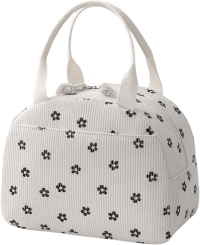 Vrouwelijke Geïsoleerde Lunchtas van Katoen, Compact en Duurzaam met Zijvakken, Ideaal voor Kantoor, School en Picknick, 6.5L Mini Koeltas