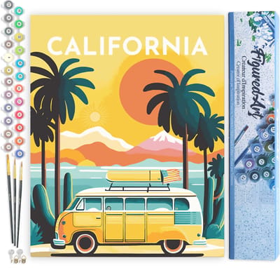Figured'Art Schilderen op Nummer Volwassenen canvas Reisposter Californië- Handwerk acrylverf Kit DIY Compleet - 40x50cm zonder frame