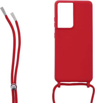 LuxeBass Siliconen hoesje met koord geschikt voor Samsung Galaxy S21 Ultra - Rood - telefoonhoes - gsm hoes - telefoonhoesje