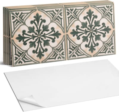 Coloray Plaktegels - Plantenpatroon in een vierkant Wandtegel Zelfklevend - 60 cm x 30 cm - Groente Plaktegels - 6 stuks - Rechthoek PVC Tegels - Plaktegels Keuken - Zelfklevende Vloertegels Badkamer - Vinyltegels Vloer Zelfklevend - Portugese Tegels