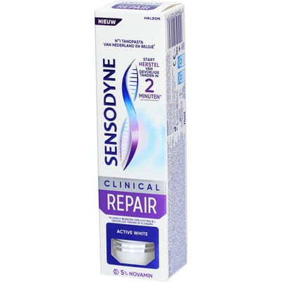 Sensodyne Clinical Repair Active White - Tandpasta - Gevoelige Tanden - Met 5% Novamin - Beschermt tegen gevoeligheid - Start herstel in 2 minuten - Bevat Fluoride - Frisse Muntsmaak - 75ml