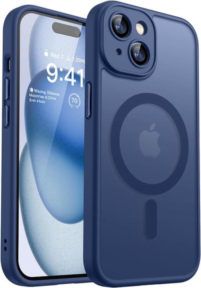 Hoesje Geschikt voor iPhone 15 Plus Hoesje Donker Blauw - Hoesje Geschikt voor MagSafe iPhone 15 Plus - Shockproof Back Cover met Lens beschermer