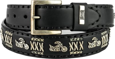 Mayura Riem 658 Zwart Chopper Conchos Metaal Kruisen 4cm Breed Verwisselbare Gesp Maat 90 cm (bovenkant gesp tot middelste gaatje)
