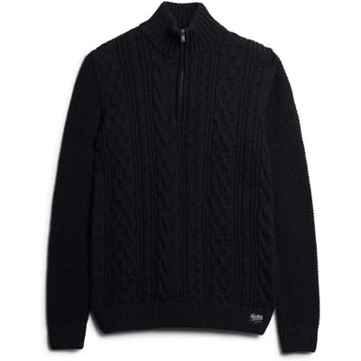 Superdry Gebreide Jacob Kabeltrui met Halve Rits Blauw Grootte: S