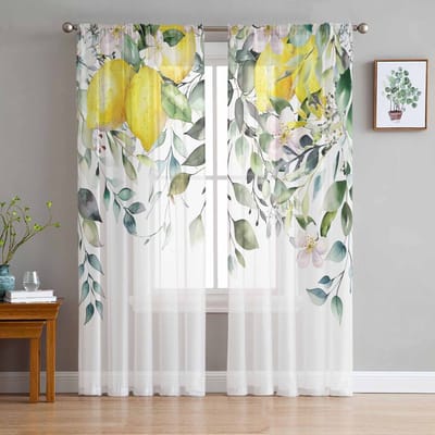 Planten Bladeren Citroen Sheergordijnen in Pastorale Stijl voor Woonkamer Decoratie Raamgordijnen Keuken Tule Voile Gordijnen W135 x H115cm x1 white