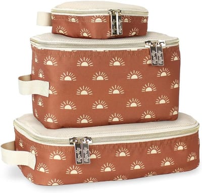 Famanu – Set van 3 Inpak Cubes of Reisorganizers; Elke Reis Cube Heeft een Mesh Bovenkant - Dubbele Ritsen en een Stoffen Handvat (Terracotta Zonsopgang)