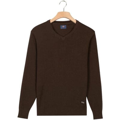 Baileys Trui V-Neck Cotton Allover Fine Texture Two-Tone Dark Brown / male
