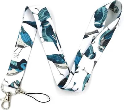Travel Cords - Keycord Birds Turquoise - stevig lanyard - sleutelhanger - sleutelkoord - met telefoonkoord - sleutels