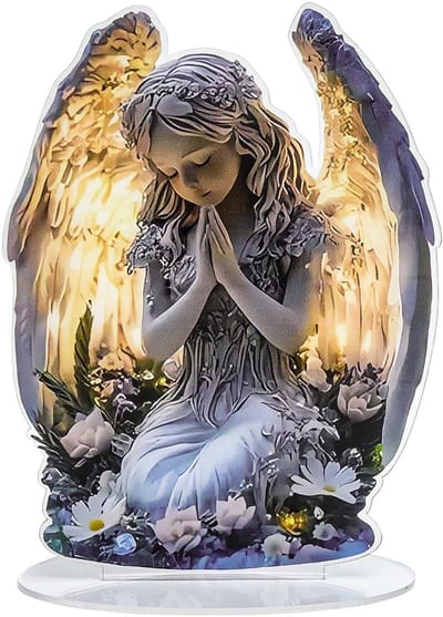 Dailygoods - 2D-engel decoratieve ornamenten, gebed decoratie engelen, 20 cm acryl gebedsengel figuur decoraties, engel tafeldecoratie, kerkhofsdecoratie decoraties ter herdenking, voor rouw, voor spirituele