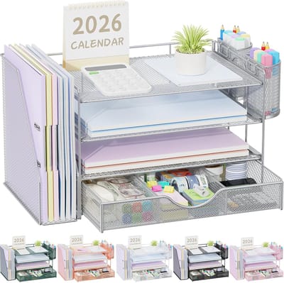 Papier Organizer met 4-laags Ladesysteem voor Bureau - Bureau Organizer en Accessoires met Extra Lades en 2 Pennenhouders