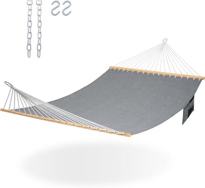 Dubbele Hangmat - Buiten Hangmat - Ontspannen Buiten - Sneldrogend Olefin - 3.66 x 1.4 meter - Grijs