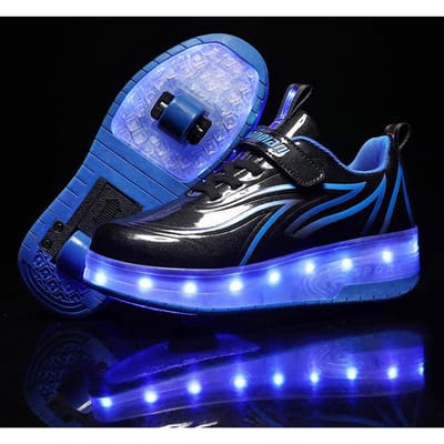 Oplaadbare Kinder Runaway Schoenen Automatisch met Verlichting Enkele en Dubbele Wielen Skates LED Lichtgevende Schoenen 30 blue