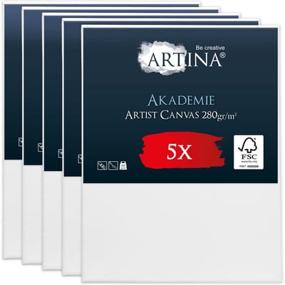 Artina Akademie – Set van 5 Schilderdoeken Canvas 40x50 cm – Spieraam van FSC® Hout – Wit Canvas 100% Katoen – 280 g/m139