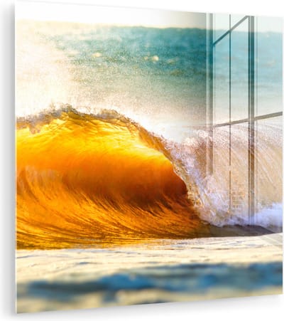 MuchoWow® Glasschilderij 90x90 cm - Schilderij acrylglas - Golf - Water - Zee - Foto op glas - Muurdecoratie woonkamer - Wanddecoratie slaapkamer - Schilderijen