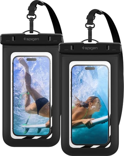 Spigen Universeel Waterdicht Telefoonhoesje geschikt Voor Toestellen Tot 6.9 Inch - IPX8 Waterbestendig Hoesje - Verwijderbare Polsband En Nekkoord - Zwart - 2 Pack